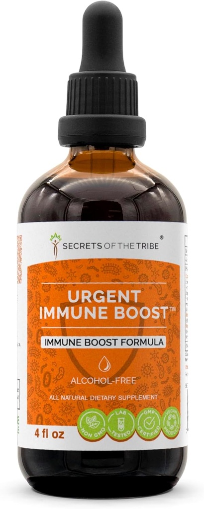 Urgent Immune Boost Alkol-Free Extract, Tincture, Glycerite Elder, Echinacea, Honeysuckle, Ginger, Horseradish, OSHA, Andrographis, Wild Indigo. Immune Boost Formula (4 FL OZ)