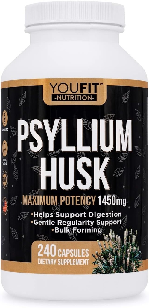 PSYLLIUM Husk Capsules - Premium Psyllium Fiber Supplement - Thes Intestinal Health and Regularity - %100 Doğal ► Fiber 1450 mg Per - 240 Capsules