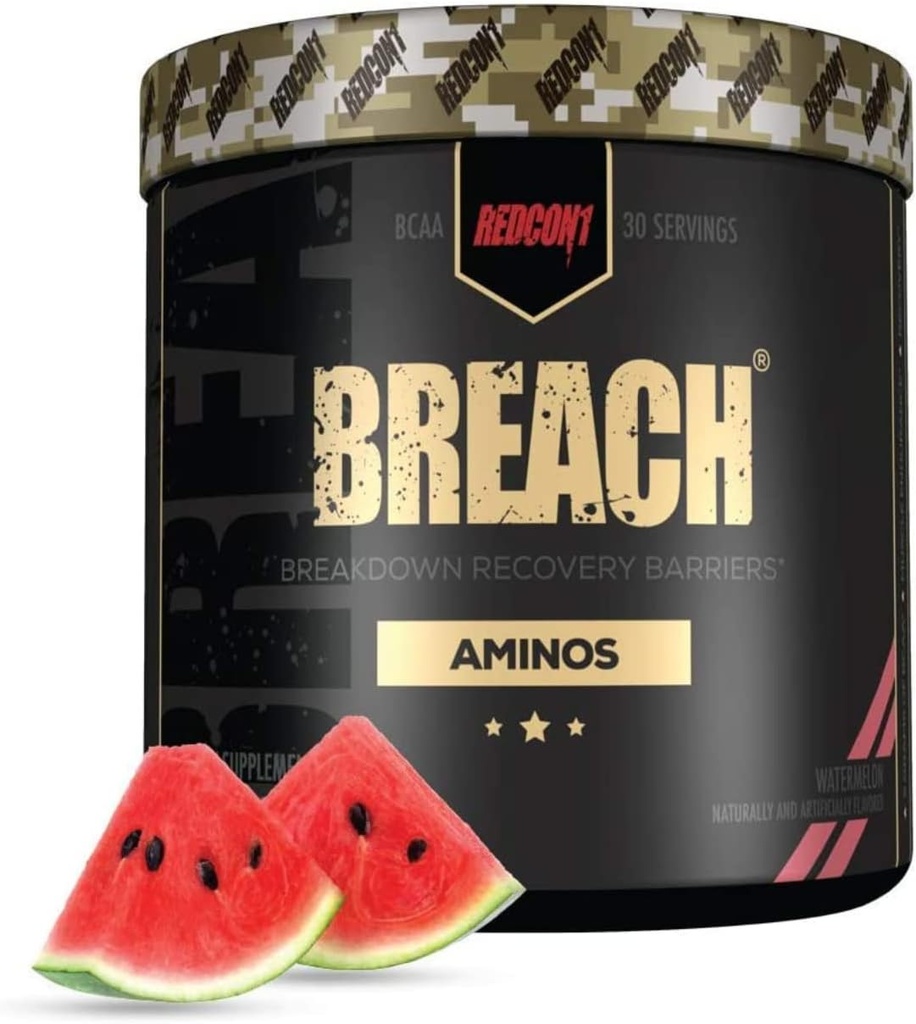 REDCON1 Breach BCAAs, Watermelon - Keto Friendly + Sugar Free Essential Amino Asits for Recovery - Contains BCAAs L-Leucine, L-Isoleucine & L-Valine (30 hizmet)