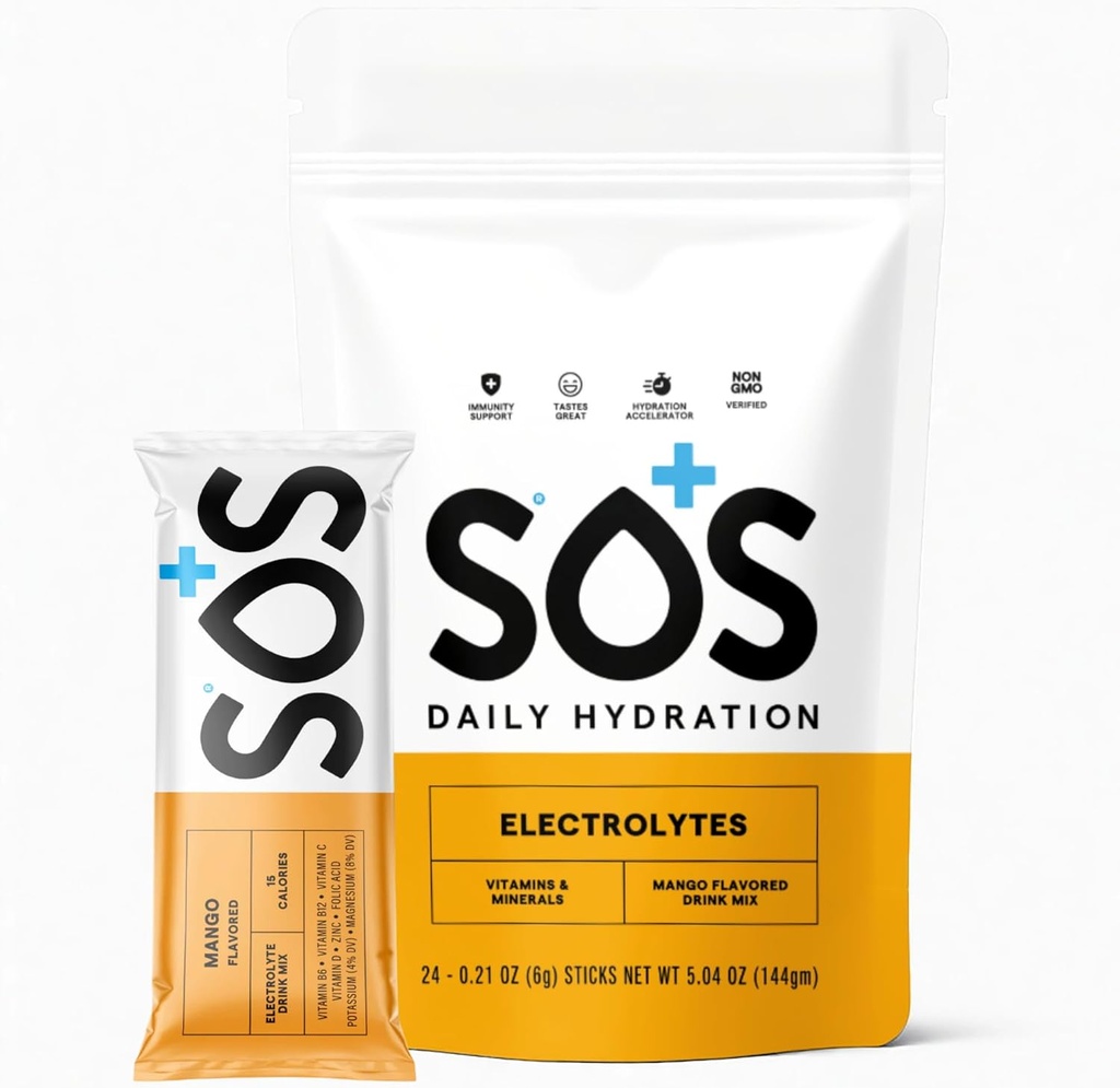 SOS Hydration Electrolyte Toz İç Mix | 24 Hizmetler | Temel Vitaminler Low Sugar Keto-Friendly | Mango