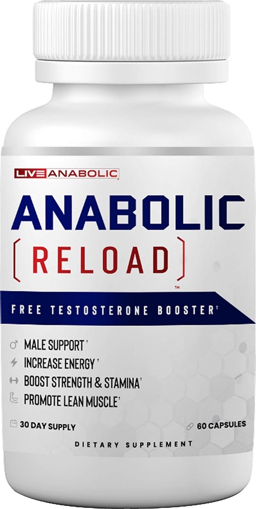 LiveAnabolic - Anabolic Reload - Vitamin D Source - 60 Κάψουλες, 30-Day Supply - Βοηθά στη βελτίωση των επιπέδων ενέργειας, τη δύναμη, και Stamina - Υποστηρίζει Lean μυϊκή ανάπτυξη - με Ashwagandha και Forskolin