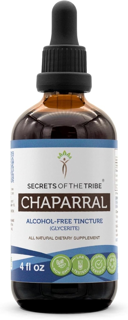 Tribe Chaparral Alkol-Free Liquid Ekstraksiyonun Sırları, Chaparral (Larrea tridentatata) Kuru Yaprak ve Çiçek Tincture Supplement (4 FL OZ)