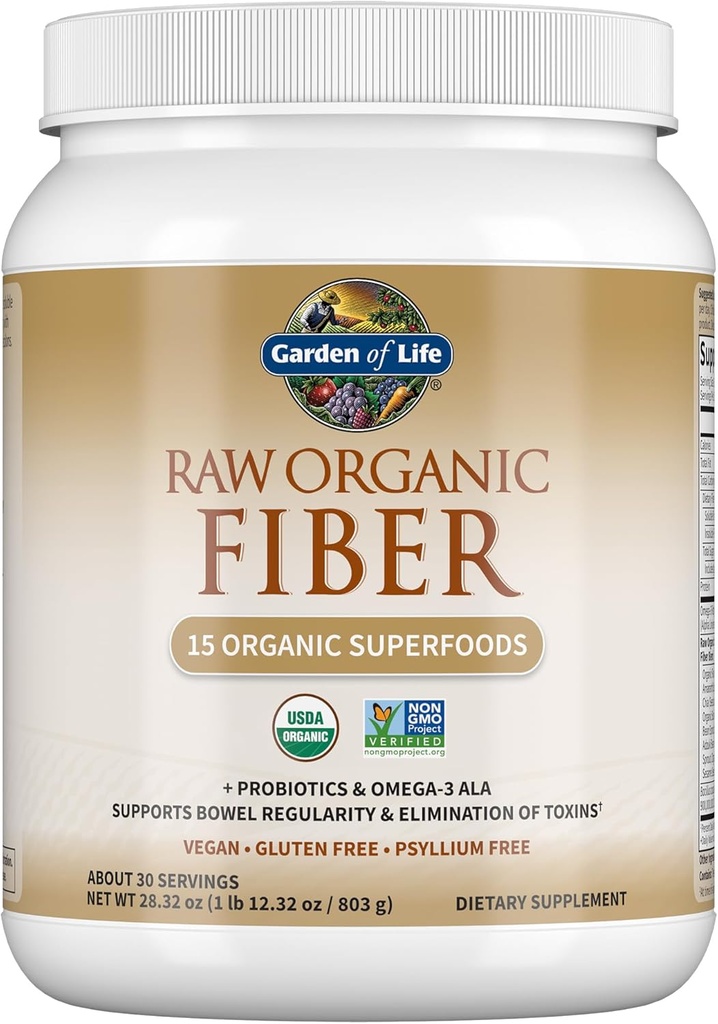 Life Raw Organic Fiber Toz Bahçesi, 30 Hizmet, 15 Organik Superfoods, Probiyotikler, Omega-3 ALA, 4g ► Fiber, 5g In resolve for Regularity, Psyllium Husk Free