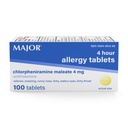 Major 4 Mg Allergy Tablets - Chlorpheniramine Maleate 4-Hour Allergy Medicine - Antihistamine for Relief of Sneezing, Itchy Watery Eyes, Itchy Throat, and Runny Nose - 100 Count (1 Pack)