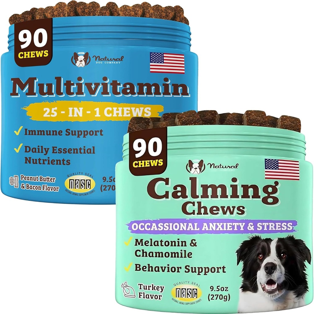 Doğal Köpek Şirketi Multivitamin ve Calming Supplement Sche, Daily Nutrients ve Köpekler için Anksiyete Yardım, Ortak Sağlık, Skin & Coat, Gürültü ve Seyahatten Stresi Azaltıyor, Temel Vitaminler