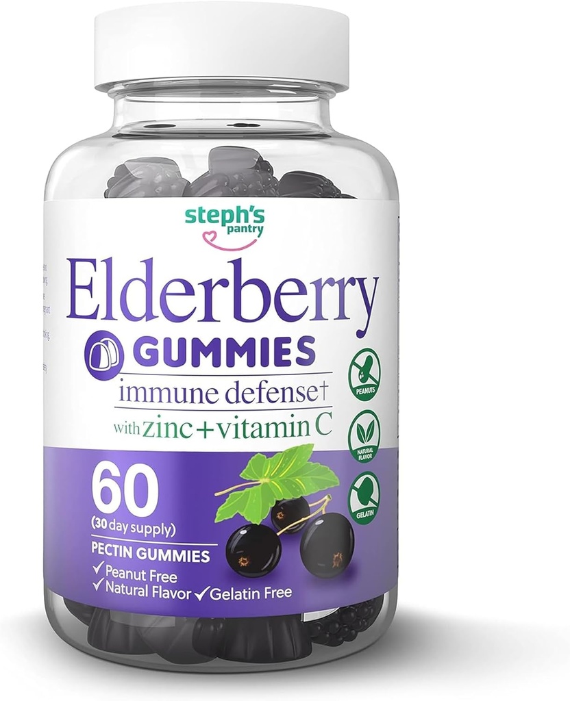 C ve Çinko ile Yaşlı Gummies - Immune ATM Elderberry Gummies For Yetişkinler ve Çocuklar için - Vegan Doğal Malzemeler Savunma Antioksi Desteği ile Çokvitaminler (60 Gummies)
