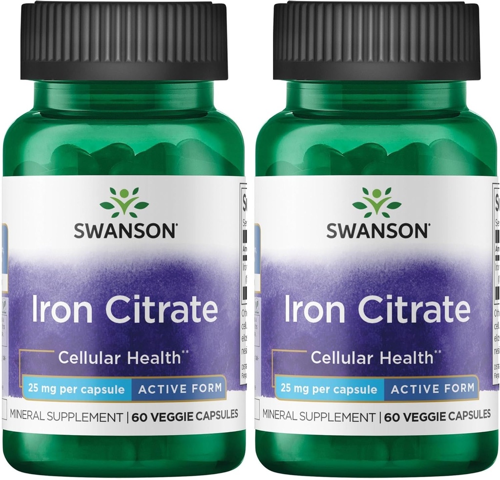 Swanson Iron Citrate 25 Milligram 60 Veg Capsules (2 Pack)