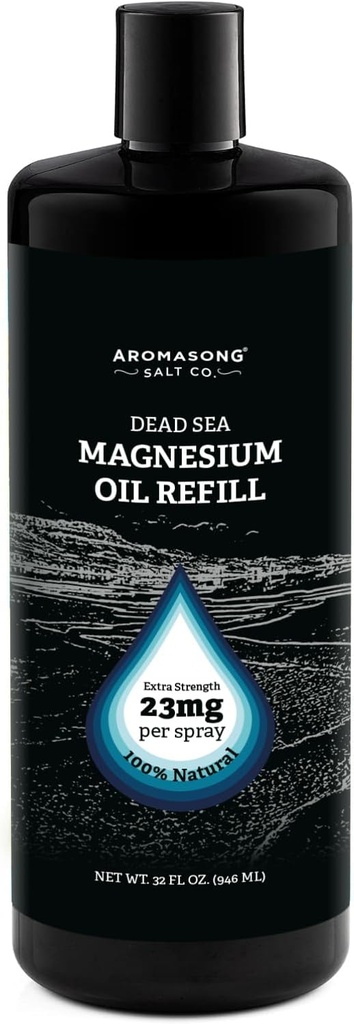 Aromasong Magnezyum yapıştırıcısı - Her Spritz'te Ekstra Kuvvet 23 mg) 32 Oz Refill Şişe, Doğal ve Saf Magnezyum Yağı - ABD'de Made in the USA - For Leg Discomfort and Supports a Calm Sleep