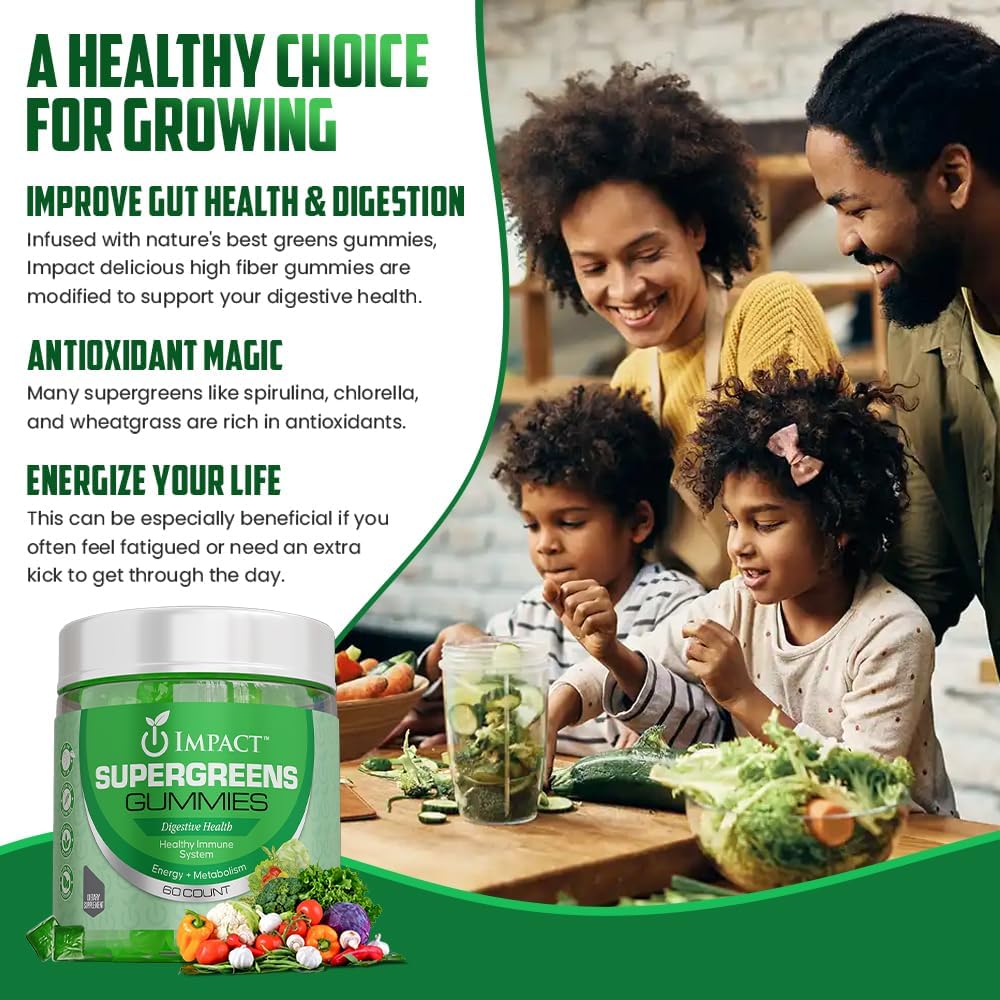 Supergreens Veggies Gummies - Vejetaryen Fiber Çocuklar için Gummies - 35+ Essential Green Superfoods & Support Immunity & Gut Health - 4g of Fiber per Two Gummy (60 Count)