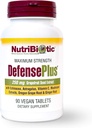NutriBiotic – DefensePlus, 90 Tabletler - 1 Immune Support with Vitamin C, çinko, Grapetre Tohum Ekstraksiyonu, Echinacea, Astragalus Root & Immune Boosting Extracts & Mushrooms - Vegan & Gluten Free