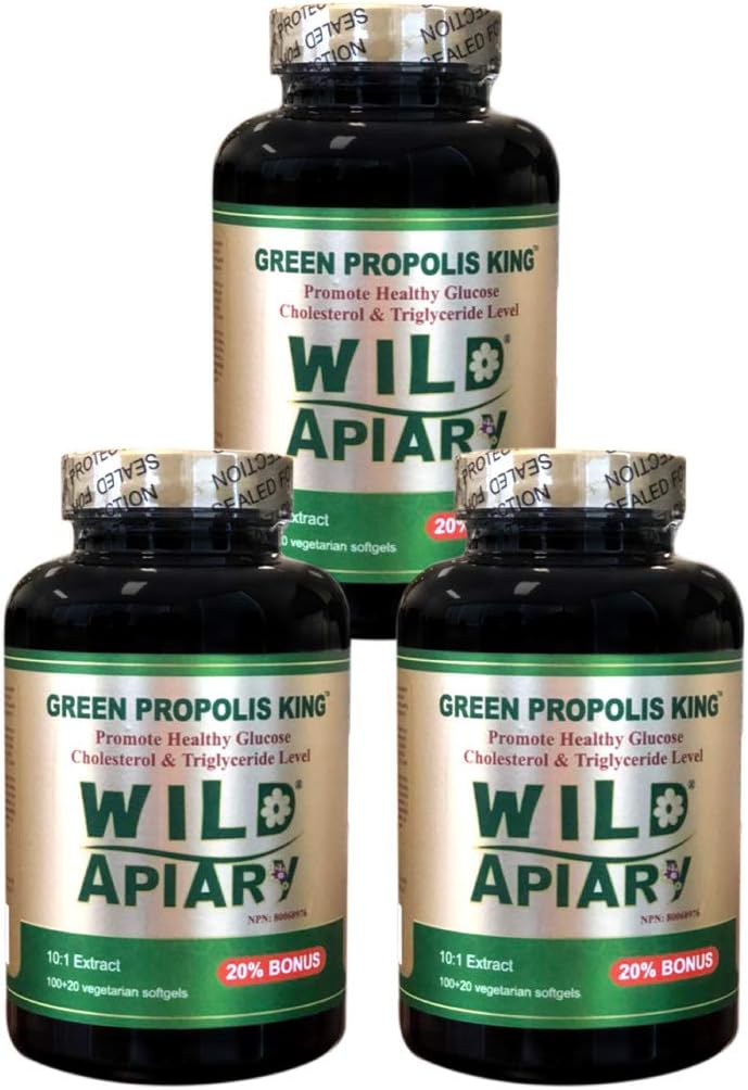 Wild Apiary Brezilyalı Yeşil Arı Propolis Kral Sebze Yumuşakgels (120 caps)-Non Alkolik, Evler Ücretsiz, Şeker Ücretsiz,