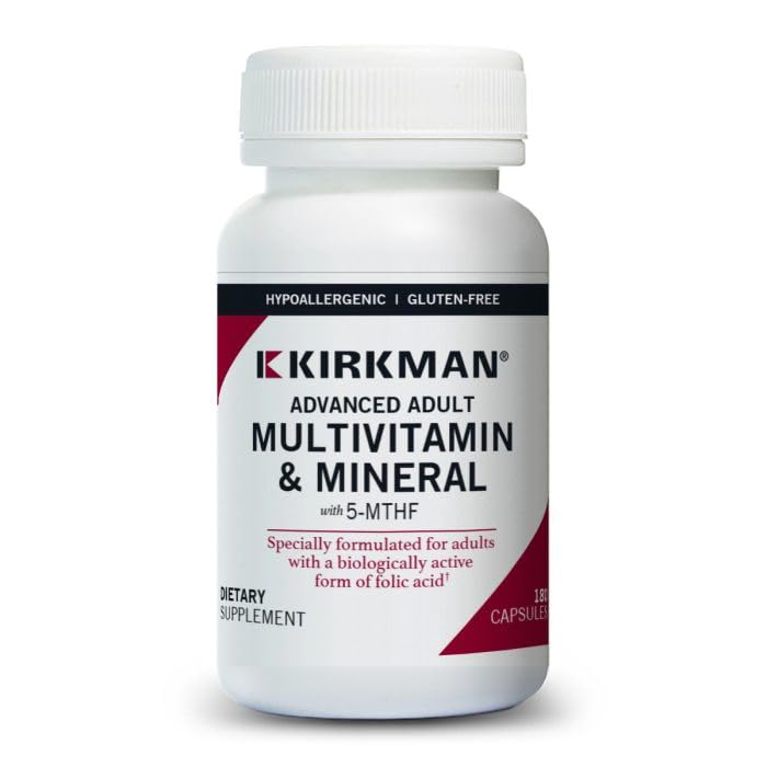 Kirkman - Advanced Adult Multivitamin & Mineral με 5-MTHF - 180 κάψουλες - Potent Broad Spectrum Vitamin / Mineral Supplement - Υποστηρίζει Κυτταρικό Κύκλο - Hypoallergenic