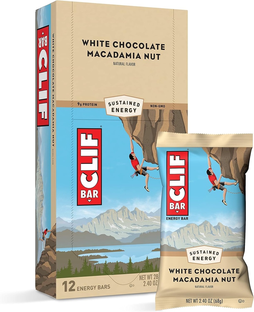 Clif Bars - Enerji Barları - Beyaz Çikolata Macadamia Nut Flavor - Organik Oats - Plant bazlı Gıda - Vejetaryen - Kosher (2.4 Ounce protein Bars, 12 Kont) Ambalaj Vary