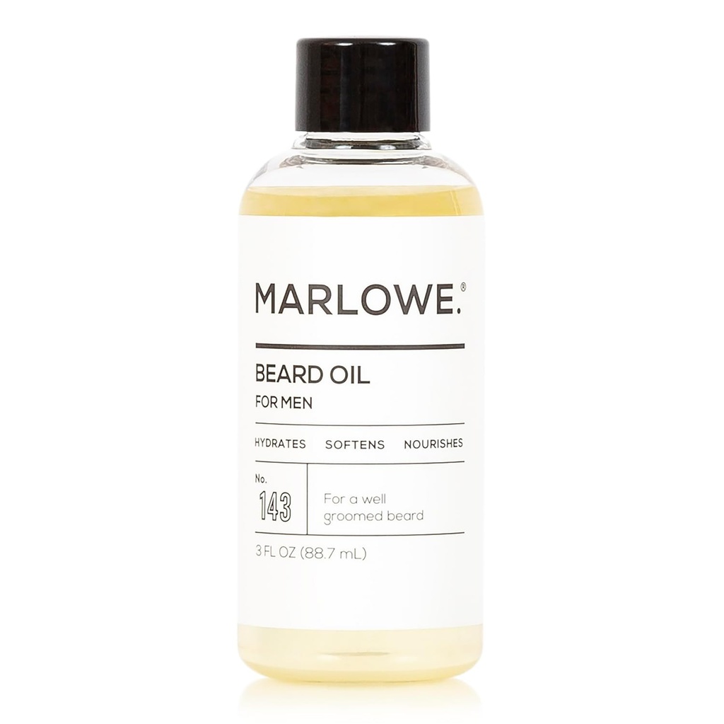 Μάρλοου. Αρ. 143 Beard Oil 3 oz, Oil Conditioning για τους άνδρες, μαλακότερη & Fuller φροντίδα, 100% φυσικό μαλακτικό με ηλιοτρόπιο & Safflower Oils, Conditions & Nourishes, Fragrance Free