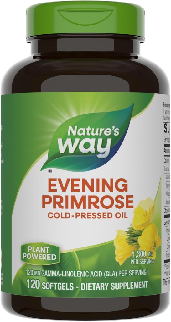Nature's Way Evening Primrose Oil, Cold Pressed, 120 mg GLA per Serving(1), 120 Softgels (Packaging May Vary)