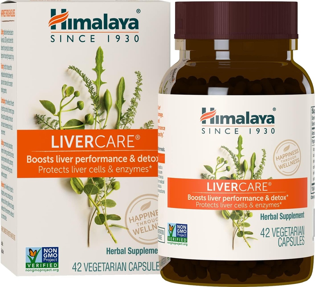 Himalaya LiverCare - Herbal Liver Support Waste Elimination, Liver Cleanse, Detox ve Bile Production - Vegan, Non-GMO, Gluten Free, 375 mg, 42 Capsules