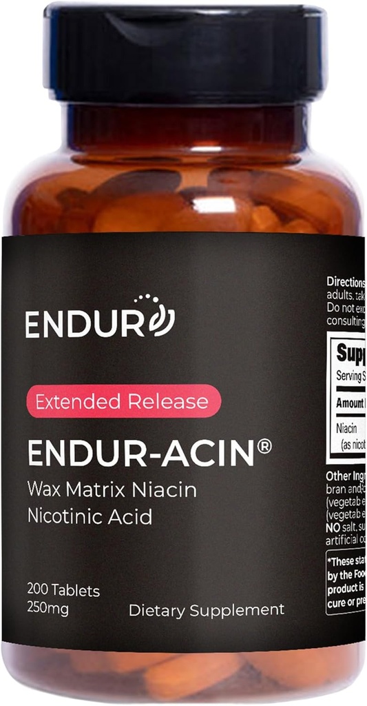 ENDUR-ACIN Niacin, Heart Health & Healthy Cholesterol Balance Supplement, Εκτεταμένη απελευθέρωση για Βέλτιστη Απορρόφηση, Χωρίς Γλουτένη, 250mg (200 δισκία)