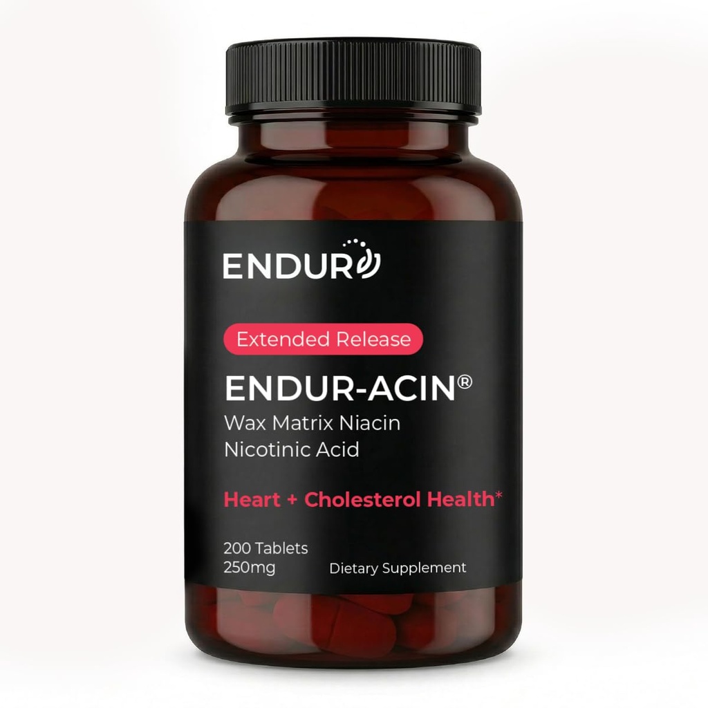 ENDUR-ACIN Niacin, Heart Health & Healthy Cholesterol Balance Supplement, Εκτεταμένη απελευθέρωση για Βέλτιστη Απορρόφηση, Χωρίς Γλουτένη, 250mg (200 δισκία)