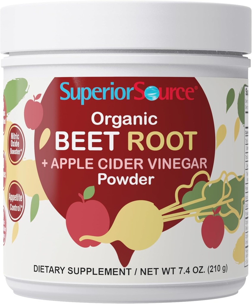 Superior Source Organic Beet Root & Apple Cinegar Vinegar Powder - Nitric Oxide Booster - Υποστηρίζει την ενέργεια, Digestion & Heart Health - Non-GMO - 7,4 oz