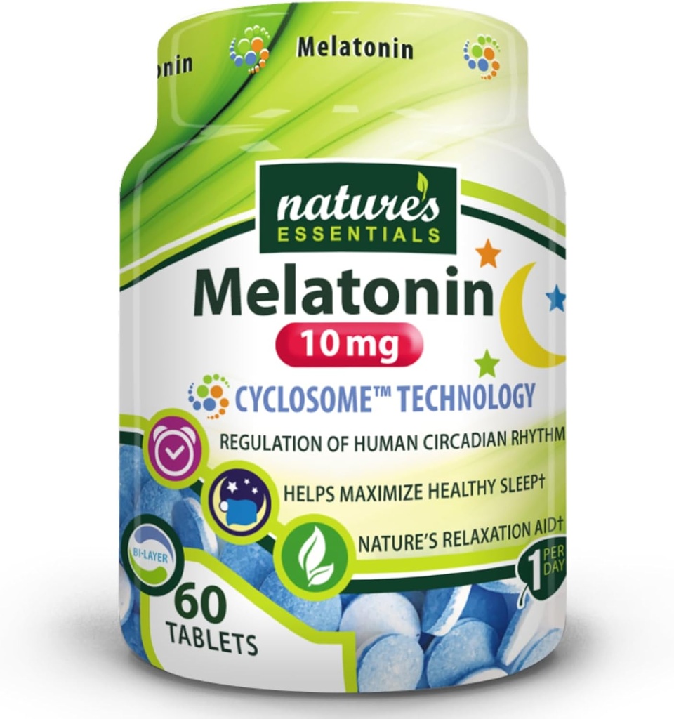 N:47'S ESSENTIALS Melatonin 10 mg | Immediate & Genişletilmiş Yayın | Gelişmiş Cyclosome Liposomal Delivery | Non-GMO, Gluten Free, Vegetarian | 60 Tabletler
