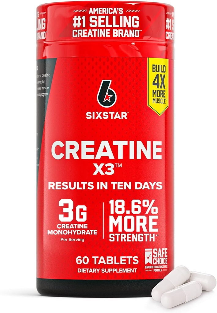 Six Star Tinatine Pills, X3 (60 Caplets) - Kadınlar ve Erkekler için Kretine Capsules Destek Kas Güçlü - Pre & Post Workout Kre Recovery & Building - 20 Hizmetler