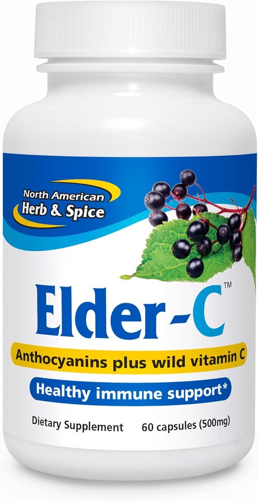 NORTH AMERICAN HERB & SPICE Elder-C - 60 Capsules - Elderberry Inter - Immune Support, Sağlıklı Respiratory Response - Contains Oreganol P73 - Non-GMO, Gluten Free - 30 hizmet