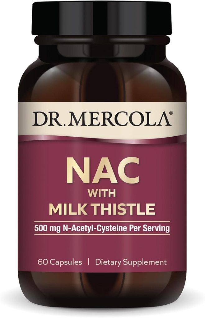 Dr. Mercola NAC with Milk Thistle - with Antioxidants - Supports Normal Detoxification Processes - 500 mg N-Acetyl-Cysteine per Serving - Non-GMO, Gluten-Free & Soy Free - 60 Capsules (30 Servings)