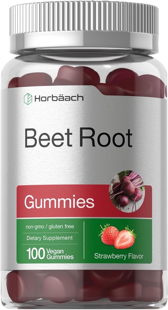 Horbäach Beet Root Gummies | 6000mg | 100 Count | Vegan, Non-GMO, and Gluten Free Formula | Strawberry Flavor