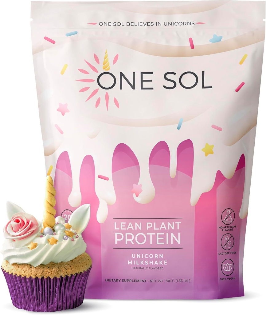 One Sol Lean Plant-Based Protein Toz, Pea & Brown Rice proteini, Low Carb, Vegan Dostu - Gluten, Lactose, & Soy Free - Ek Olmayan Şeker, Non-GMO, Temiz Beslenme, No Bloating (Unicorn Milkshake)