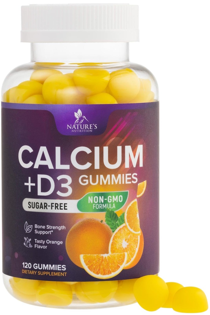 Kalsiyum Supplement Gummies - Sugar Freeuba Gummy with 400 IU Vitamin D3 for Best Abors - Supports Immune Health, Bones & Teeth - Nature'suba Chews for Women & Men - 120 Gummies