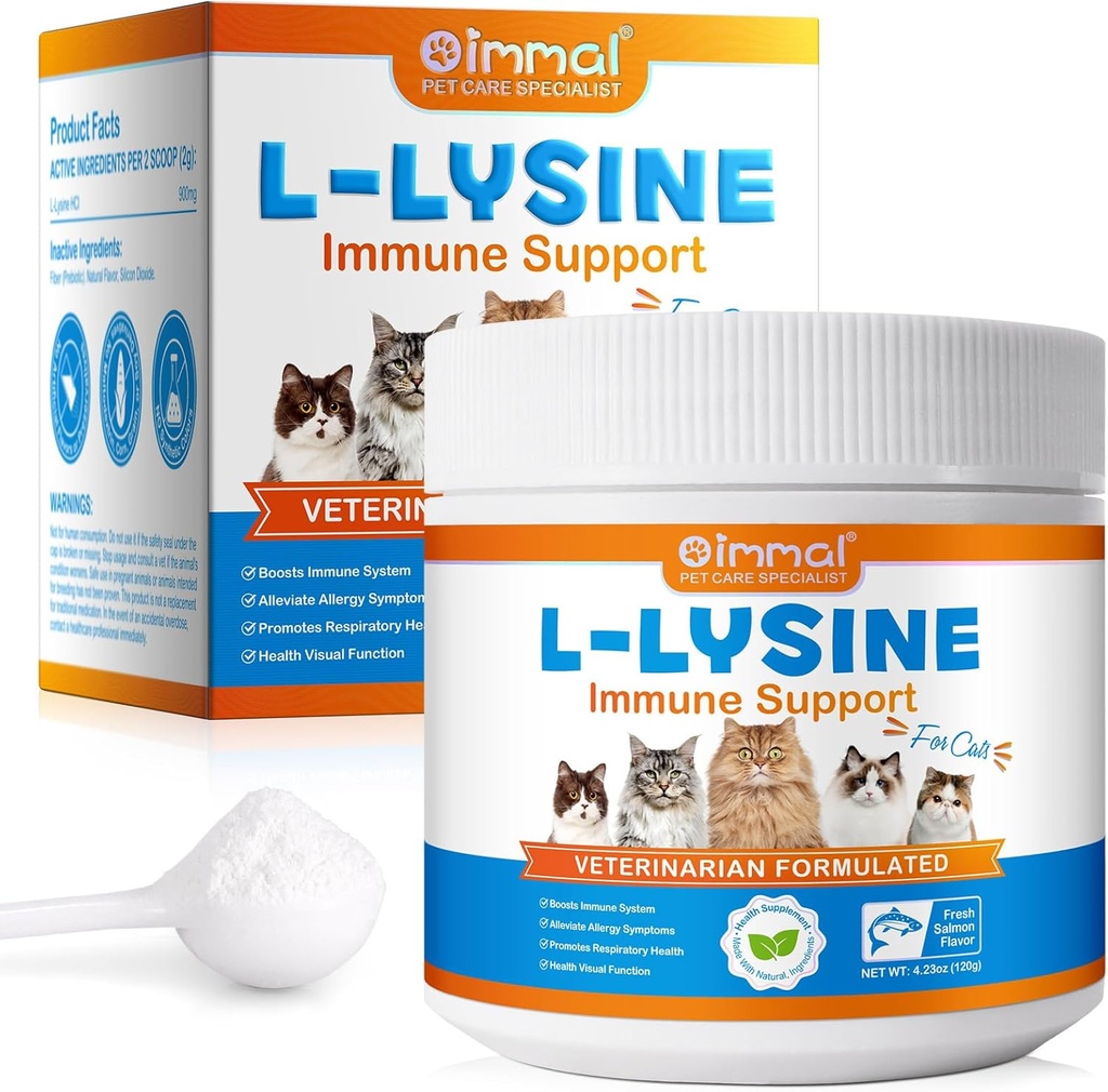 L-Lysine σκόνη για γάτες, 120g Lysine σκόνη υποστηρίζει γάτες ανοσοποιητικό σύστημα, αναπνευστική υγεία & οπτική λειτουργία – Lysine σκόνη βελτίωση γάτας απαλλαγή ματιών, κατοικίδια προϊόντα υγείας, σολομός γεύση - 4.23oz