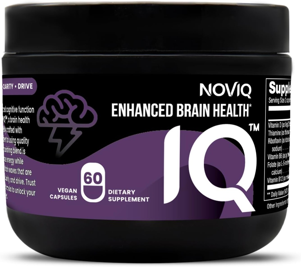 IQ - 11-in-1 Nootropic Brain Supplement: Supports Memory & Cognition - Bioactive B-Complex w / 5MTHF, L-Theanine, L-Tyrosine, Bacopa, G, Huperzine - Vegan, Non-GMO, Caffeine Free - 60