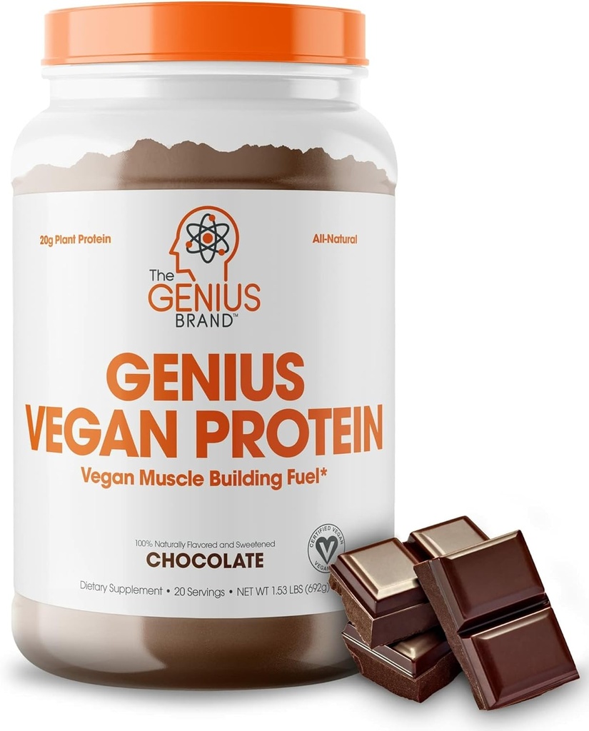 Genius Vegan Protein Tozu, Çikolata - Bitki bazlı Lean Muscle Building Shake for Men & Women - Pea & Riley Protein Kaynakları - Doğal Flavored & Sweetized - Dairy & Lactose Free