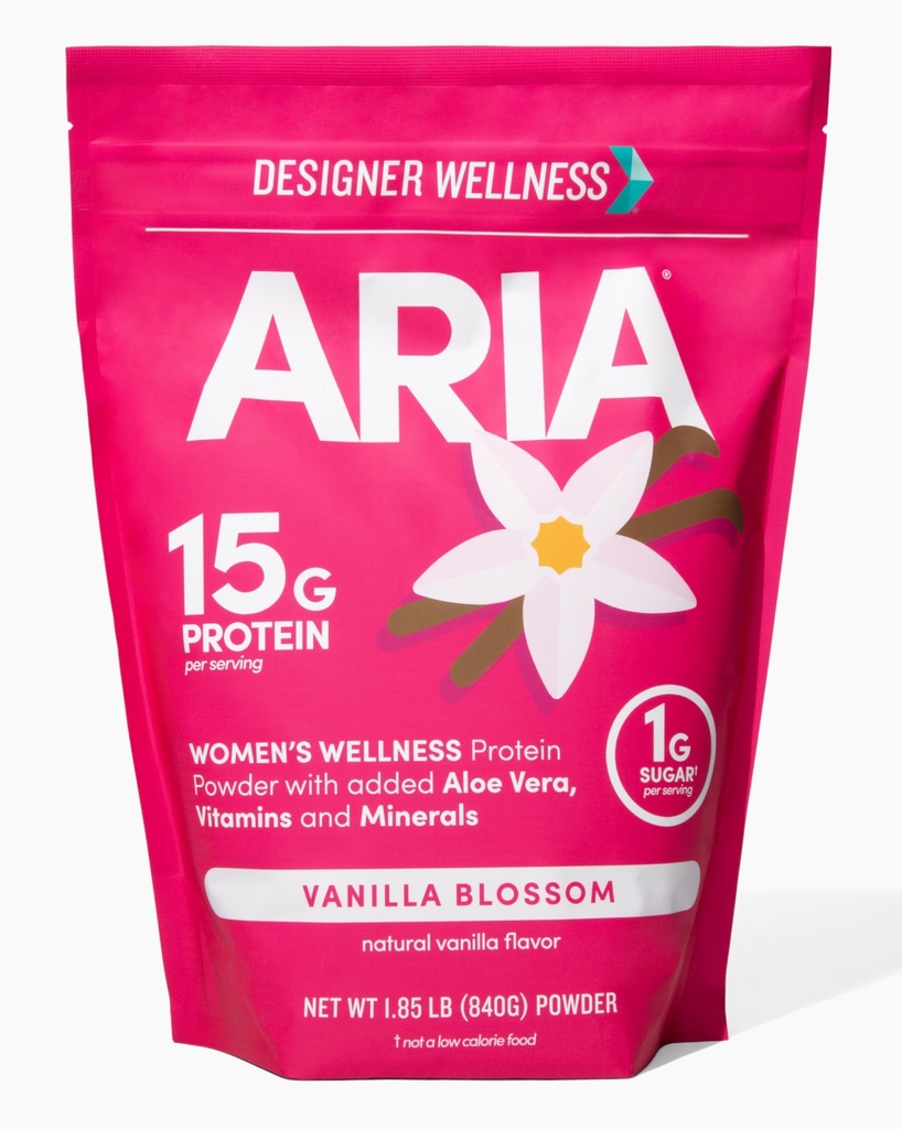 Tasarımcı Wellness, Aria, Women's Wellness Low Calorie Vanilla Protein Toz Biotin, C ve Organik Aloe, Vanilla Blossom, 1.85 Pound