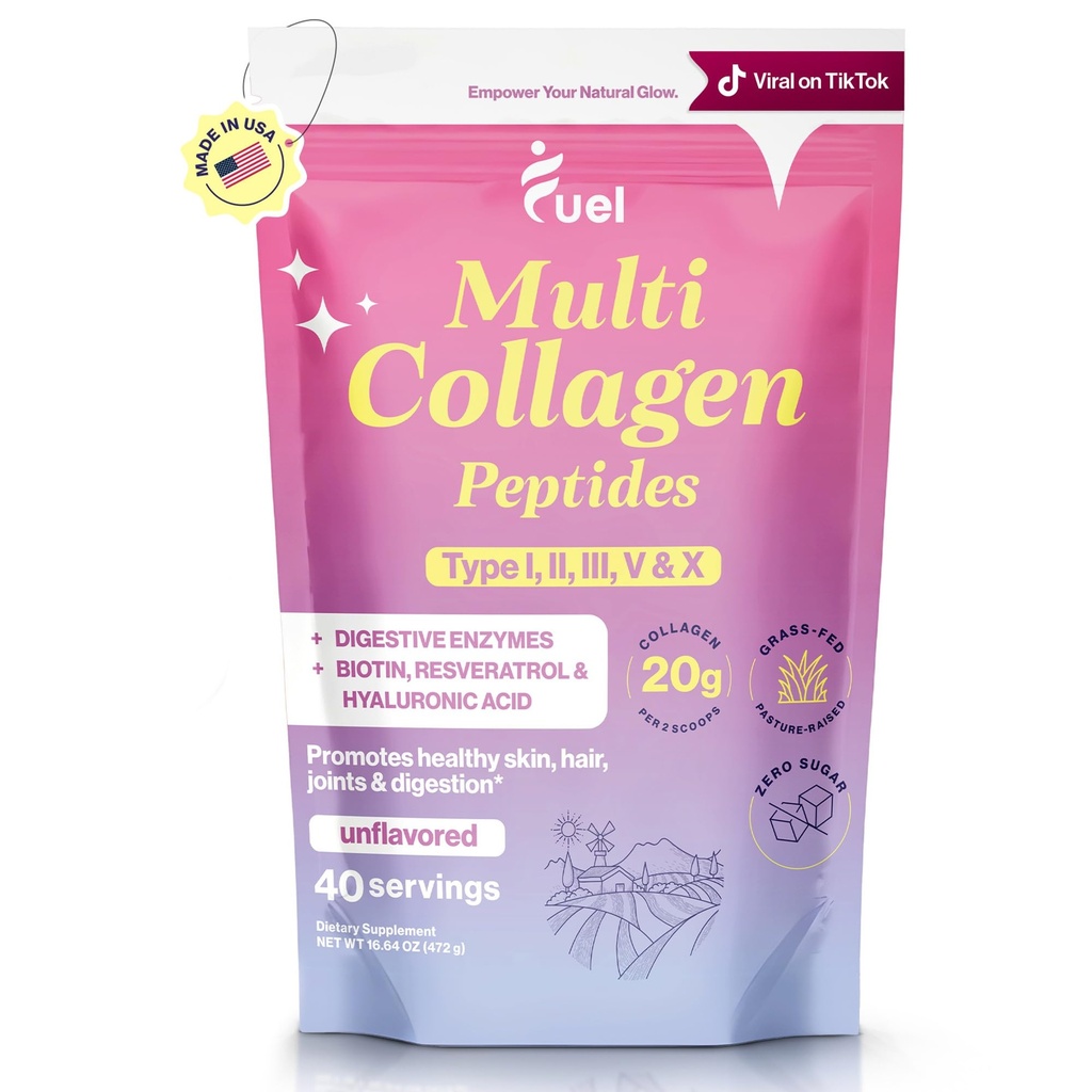 Yakıt Multi Collagen Nail Toz – 20g Hydrolyzed Collagen I, II, III, V & X Saç için, Skin, Nails & Ortak Destek – Daha İyi Absiyon – Keto & Gluten Free, Unflavored 9.31oz
