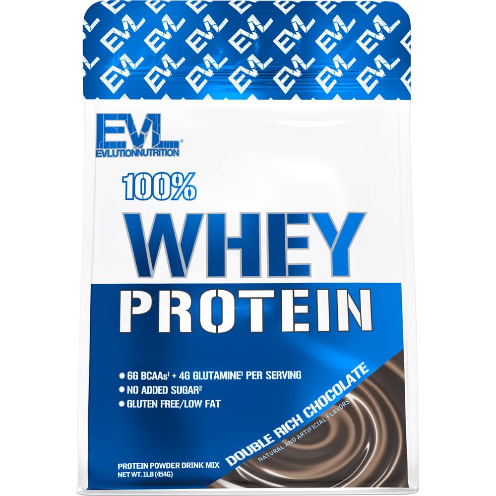Evlution Beslenme 100% Whey proteini, 25g of Whey protein, 6g of BCAAs, 4g of Glutamine, Gluten Free (1 LB, Double Rich Chocolate)