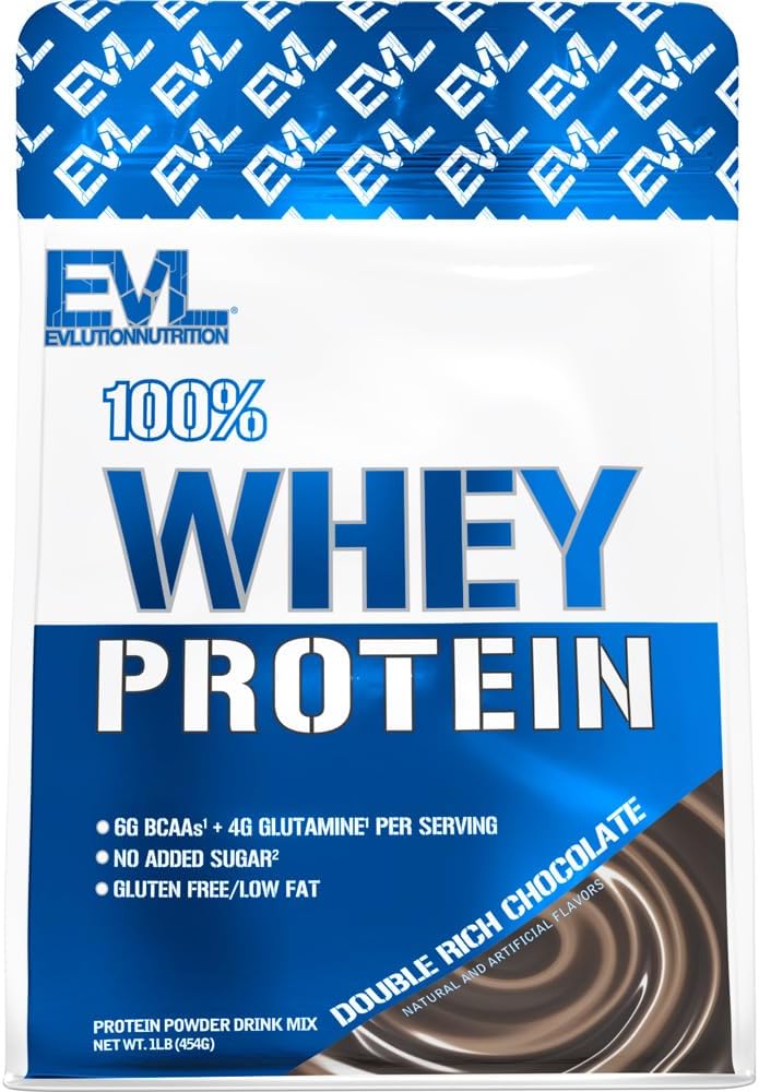 Evlution Beslenme 100% Whey proteini, 25g of Whey protein, 6g of BCAAs, 4g of Glutamine, Gluten Free (1 LB, Double Rich Chocolate)