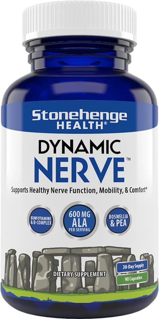 Stonehenge Health Dynamic Nerve Supplement - Fingers, Toes, Hands ve Foot with Alfa Lipoic Acid ALA, Benfotiamine, Pea, Robust B Kompleksi, Boswelliaia
