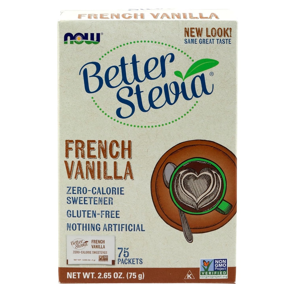Şimdi Gıdalar, Daha İyiStevia French Vanilla Granated Packets Zero-Calorie Sweetener, Keto Friendly, Diabetics için Uygun, No Erythritol 75
