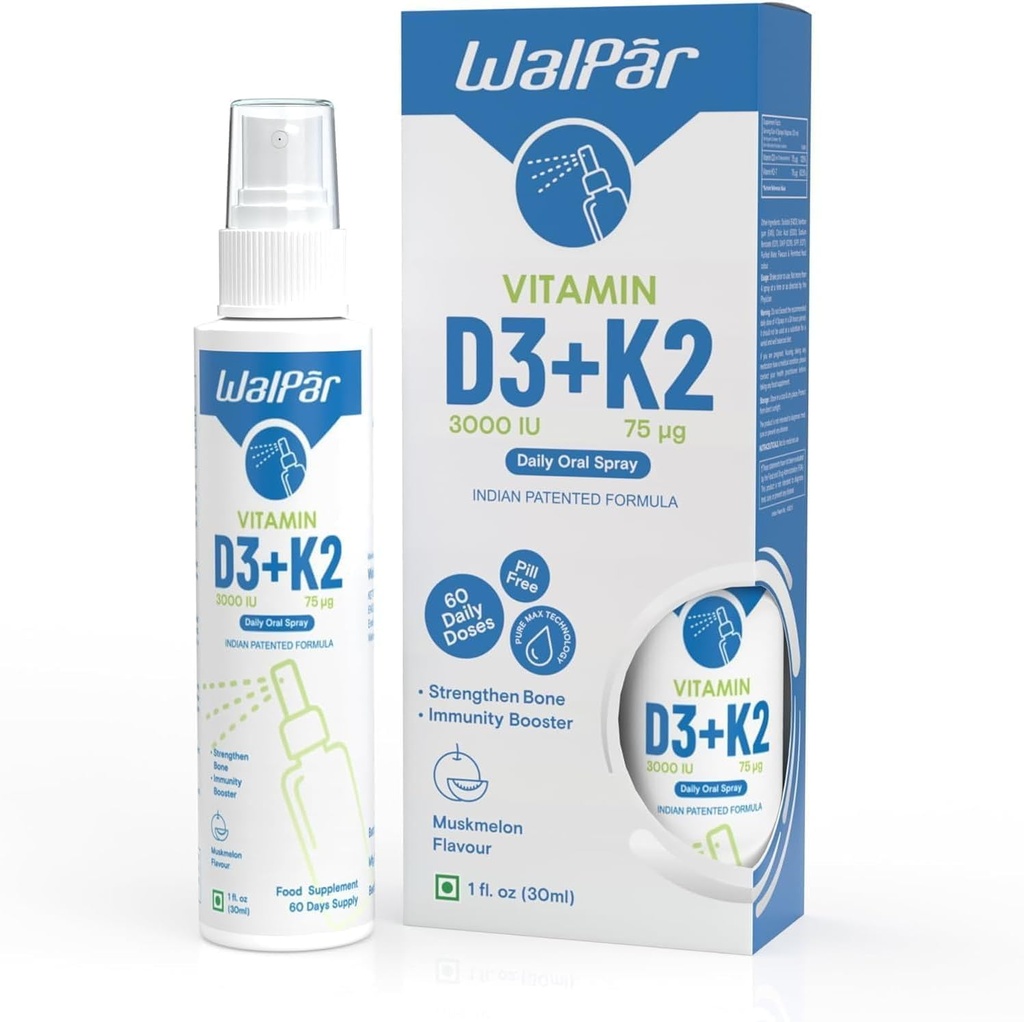 Βιταμίνη D3 και K2 Στοματικό Σπρέι (60 Δόσεις) - 75mcg, 3000 IU Πολυβιταμινούχο Σπρέι- Μοσχμελόνη Γεύση - Εύκολη απορρόφηση Στοματική Βιταμίνη D Υγρό Συμπλήρωμα - Υποστήριξη για την Υγεία των Οστών και Ανοσοποιητικό Σπρέι για Ενήλικες
