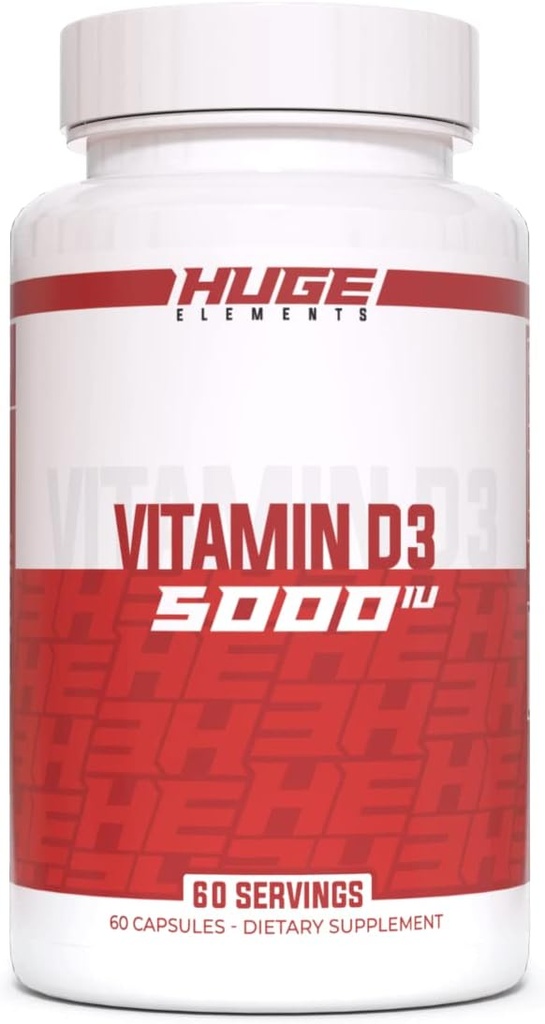 Τεράστια συμπληρώματα βιταμίνης D3, 5000 IU (125mcg) ανά υπηρεσία, μη ΓΤΟ, χωρίς γλουτένη, χωρίς σόγια - Υποστηρίζει ανοσοποιητικό σύστημα, υγεία των οστών, και διάθεση (60 κάψουλες)