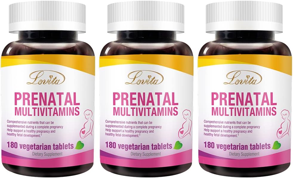 Lovita Prenatal Vitaminleri Demir 27 mg, Folic Acid 800mcg & Food, Vegan Prenatal Vitaminler, GMO, 180 Vegetarian Prenatal Pills (Pack of 3)