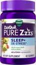 ZzzQuil PURE Zzzs De-Stress Melatonin Sleep Aid Gummies, Mind and Body, Ashwagandha for Stress Support, Sleep Aids for Yetişkinler, 1 mg per gummy, 42 Count