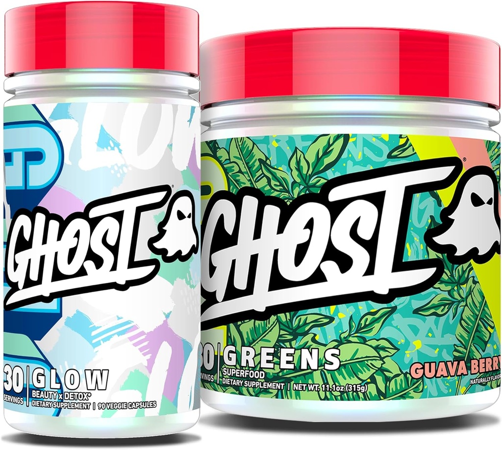 GHOST Sches - Greens Superfood Toz (Guava Berry) & Glow Capsules Beauty and Detox Support