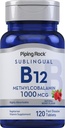 Piping Rock Vitamin B12 1000 mcg Sublingual | 120 Tabletler | Metilcobalamin | Berry Flavor | Vegetarian, Non-GMO, Gluten Free Supplement Supplement
