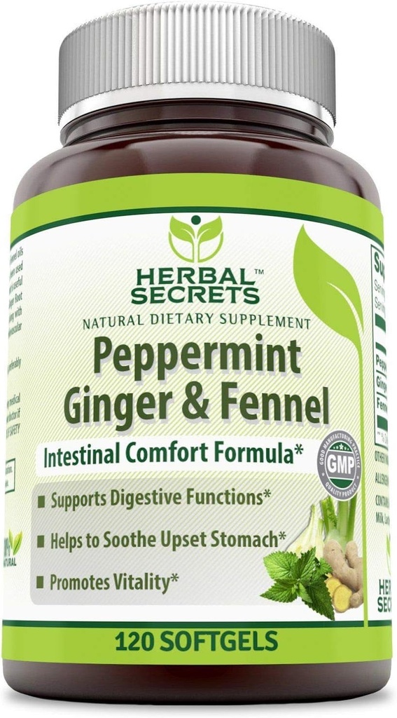Herbal Sırları Peppermint Ginger & Fennel 120 Softgels (Non-GMO) - Destekler Digestive Functions* - Vitality*- Sooth Upset Stomach * Yardımlar*