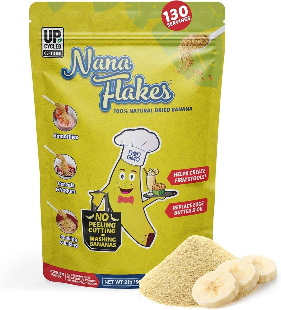 Beslenme Tasarımları Nana Flakes% 100 Doğal Banana Toz, Digestive Support - Pyum ve Fiber Kaynağı - Yumurtalar için Substitute, Butter, or Oil in Baking (2LB Bag)