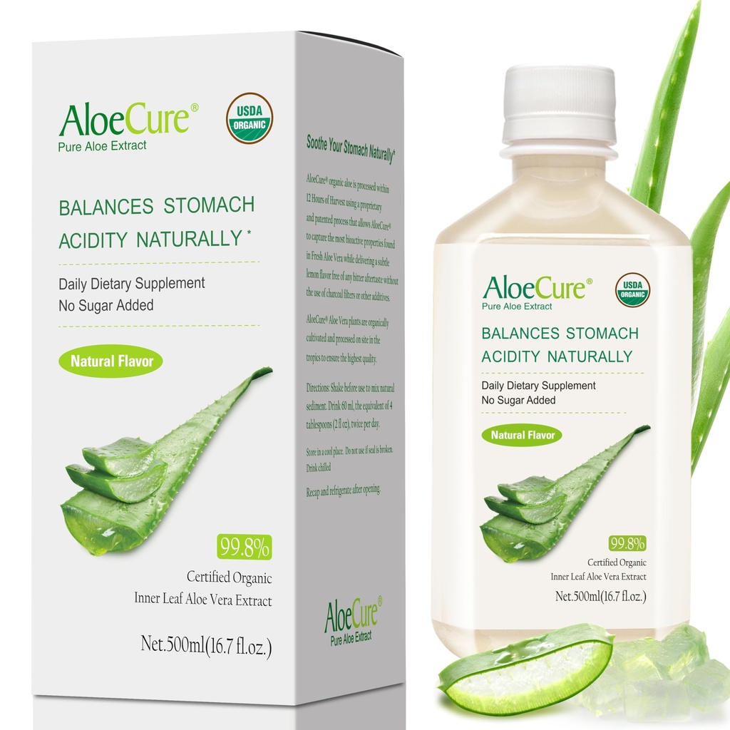 AloeCure USDA Organik Aloe Vera Juice 12 Hrs of Harvest - Pure Aloe Juice Doğal Digestive Supplement to Support Digestion, Immune System and Balanced Stomach Acidity, 500 ml Şişe