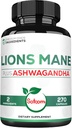 Satoomi Lions Mane Συμπληρώματα κάψουλες με Ashwagandha συμπλήρωμα - 270 κάψουλες - Υψηλή συμπυκνωμένη για ξεκούραστη διάνοια, εγκεφαλική υγεία, ανοσοποιητικό σύστημα & υποστήριξη εστίασης - χωρίς γλουτένη, μη ΓΤΟ