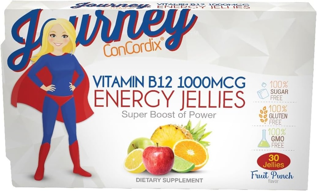 Bariatrik Yeme Yolculuğu 1000 mcg B12 Sugar-Free Energy Jellies Meyve Zehiri (30 Kont)